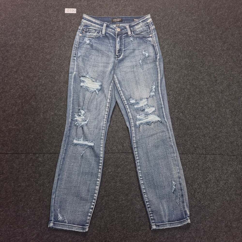 Judy Blue Los Angeles Boyfriend Fit Distressed Medium Wash Denim Jeans Sz 1/25